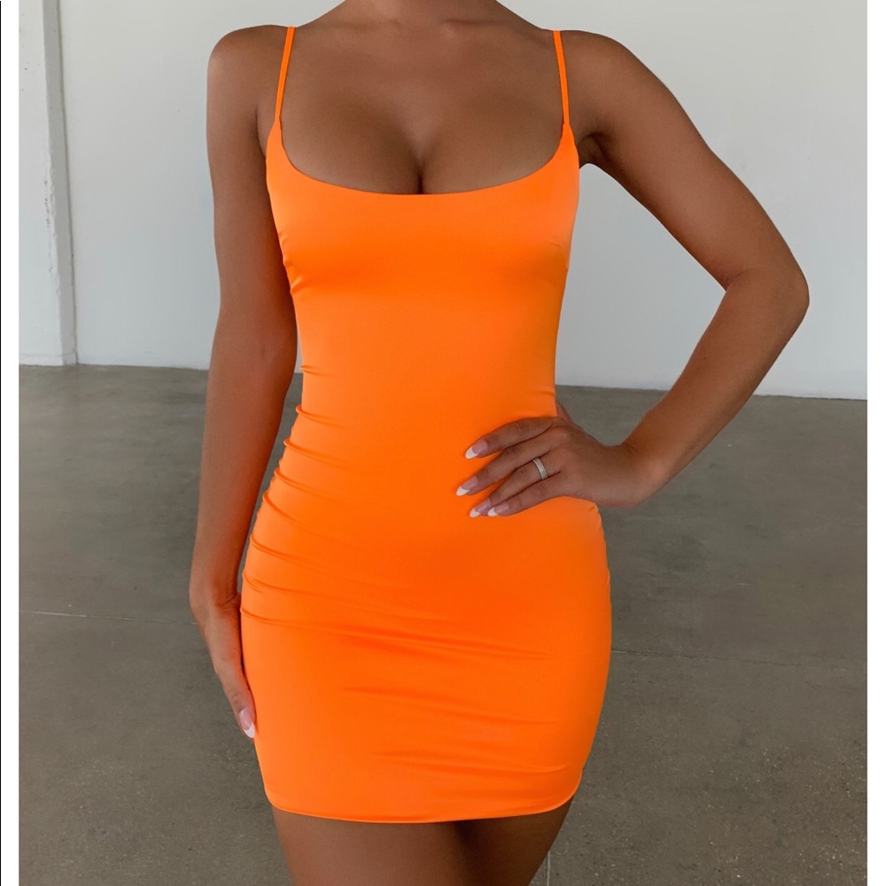 Sitting pretty satin mini dress in neon orange